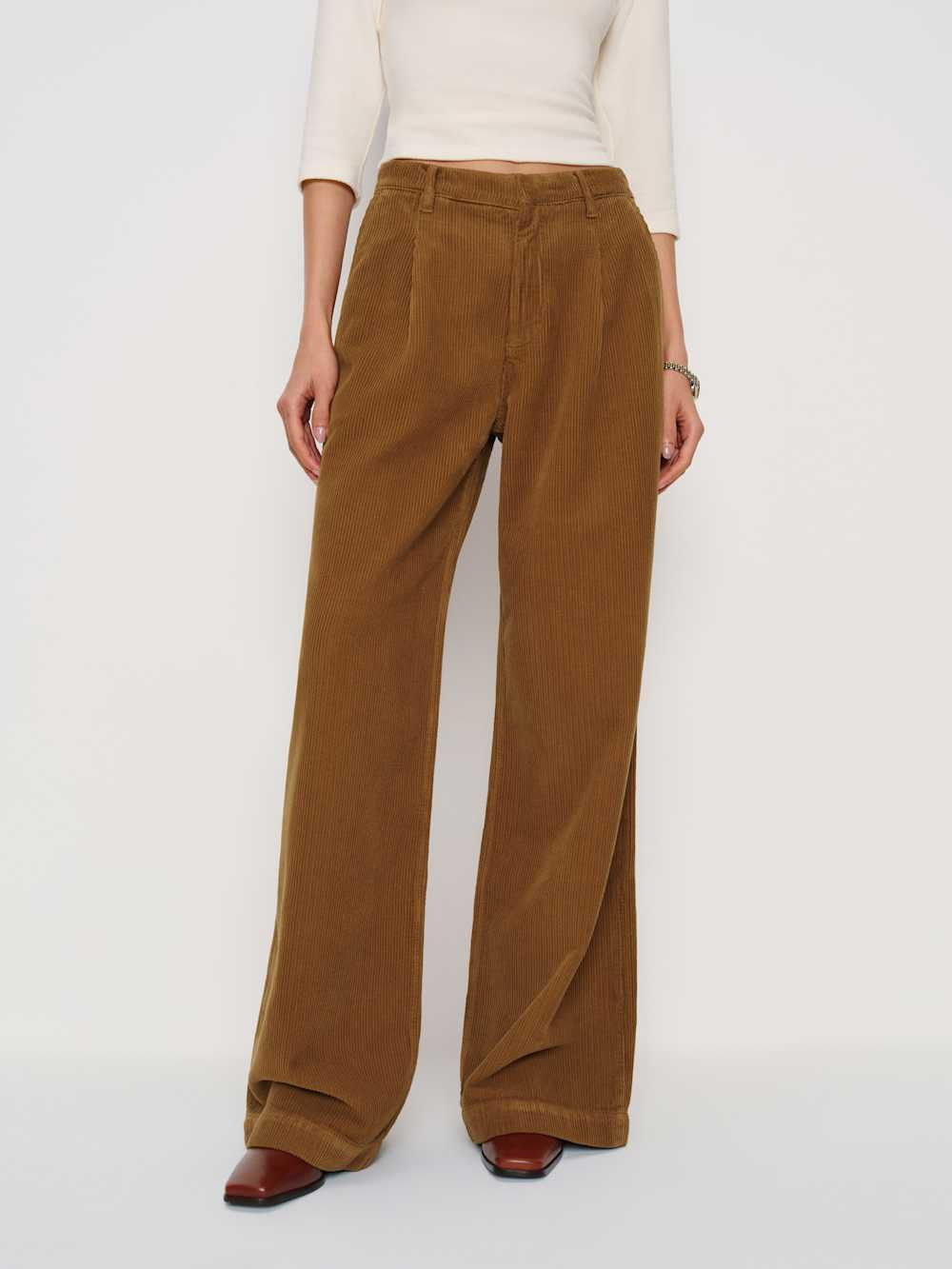 Malia Mid Rise Wide Leg Pleated Trouser Pants | Reformation (Global)
