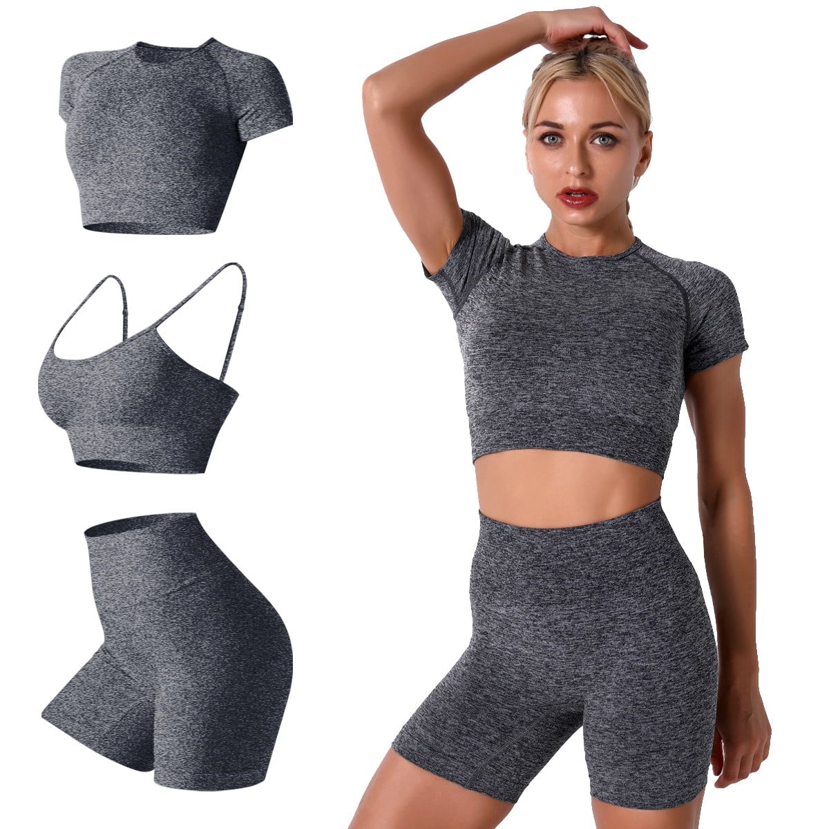 IBTOM CASTLE Women's Yoga Outfit Seamless Workout Set High Waist Exercise Short Pants with Sport ... | Walmart (US)