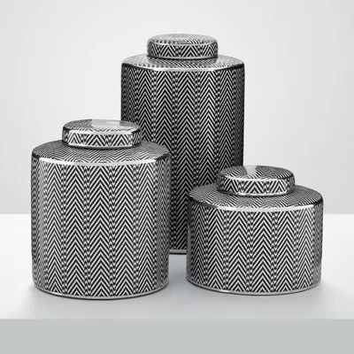 3 Piece Black/White Ceramic Jar Set OROA | Wayfair North America