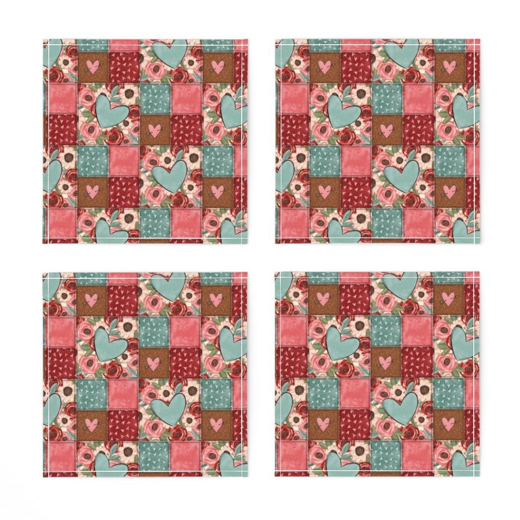 Napkins in Valentine Hearts Patchwork Quilt | Spoonflower