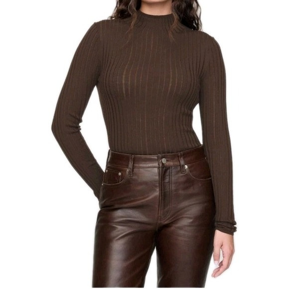Cult Gaia x Gap Women's Varma Sheer Rib Knit Wool Sweater Mock Neck Brown L $298 | Poshmark