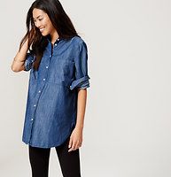 LOFT Petite Maternity Chambray Tunic Softened Shirt | Loft