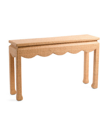 52in Mahogany Wood And Rattan Scalloped Console Table | Furniture & Lighting | Marshalls | Marshalls