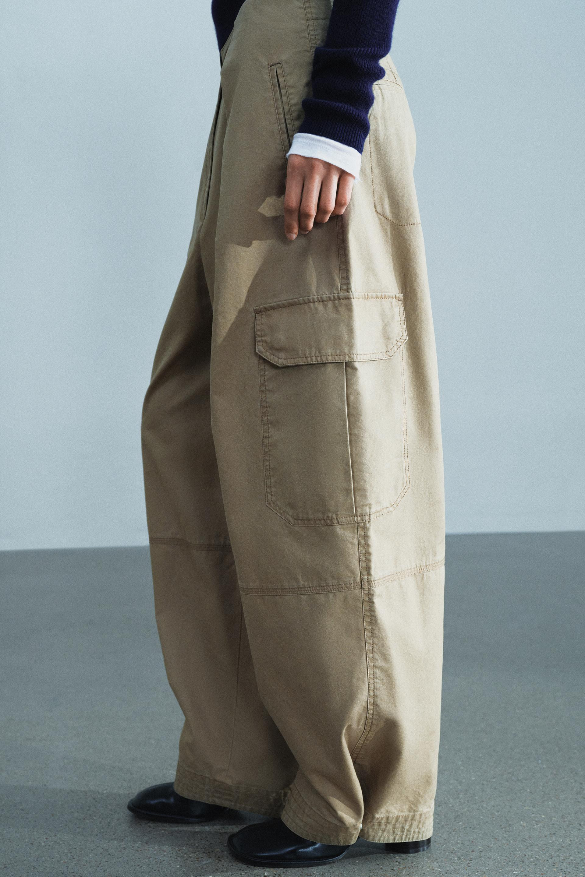 Zara - Zw Collection Cargo Trousers - Brown / Taupe - Xs - Woman | Zara UK
