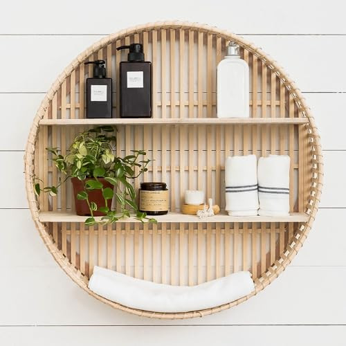 Rattan Wall Shelf 3 Tier Boho Wall Mounted Shelf Farmhouse Handcraft Bamboo Round Floating Shelf Display Rack Storage Circular Hanging Shelf for Livingroom Home Decor | Amazon (US)