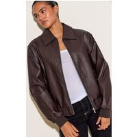 Dark Chocolate Faux Leather Bomber Jacket | PrettyLittleThing US