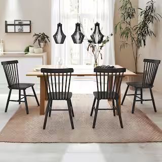 LUE BONA Windsor Black Solid Wood Dining Chairs for Kitchen and Dining Room (Set of 4) LB22CH0041... | The Home Depot