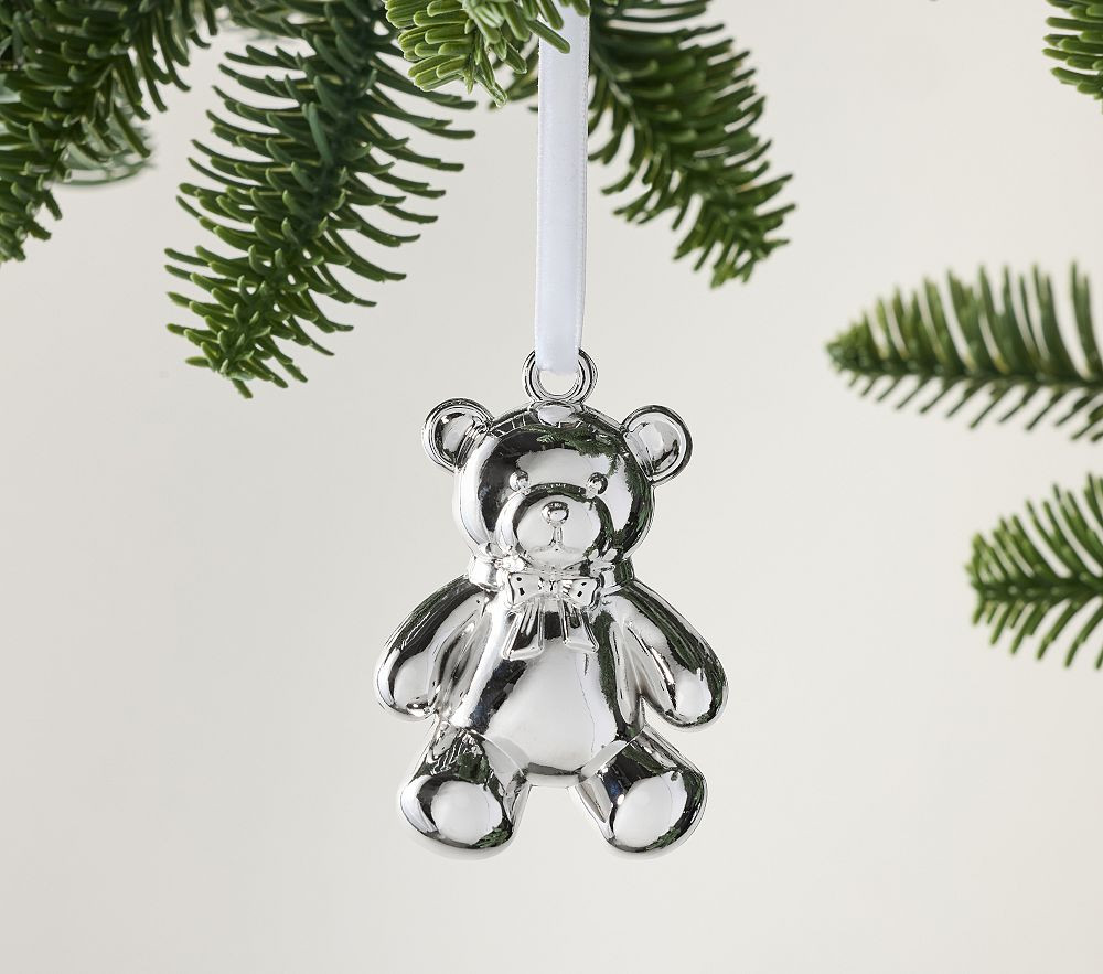Baby's First Christmas Teddy Bear Silver Keepsake Ornament | Pottery Barn Kids