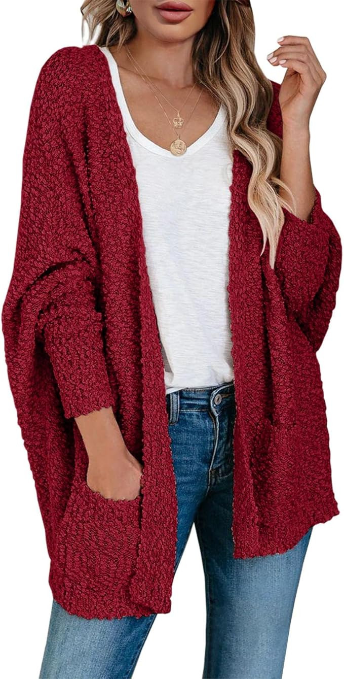 Saodimallsu Chunky Popcorn Cardigan Open Front Fuzzy Knit Sweaters | Amazon (US)