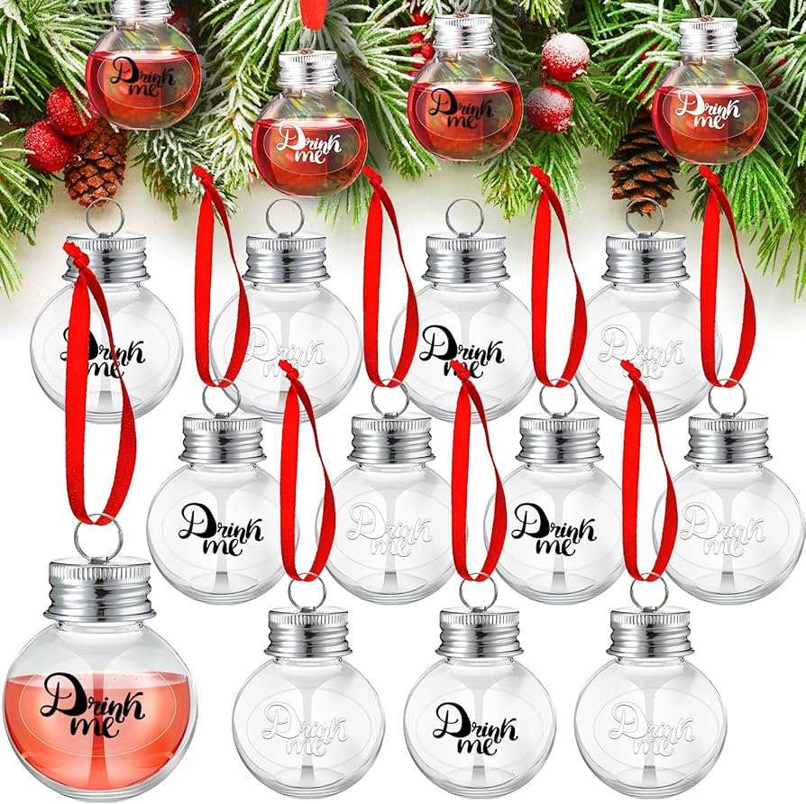 Sherli 12 Pcs Christmas Booze Balls Fillable Booze Tree Ornament Clear Plastic Fillable Ball Orna... | Amazon (US)