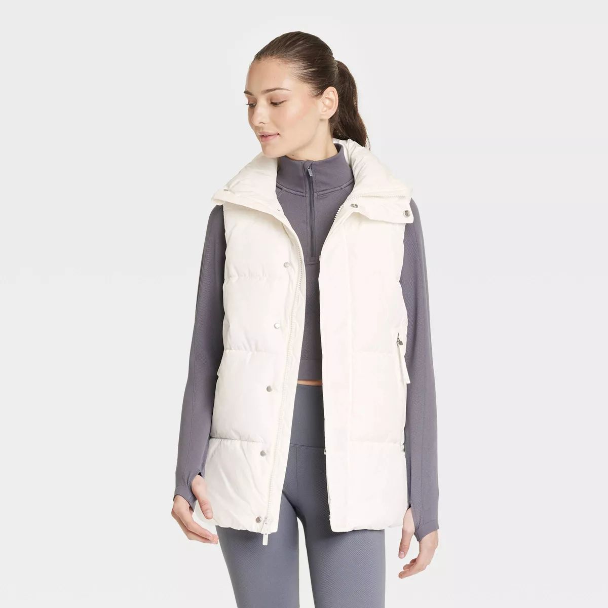 Women's Long Puffer Vest - All In Motion™ Black L | Target