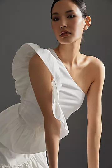 Maeve Ruffled One-Shoulder Mini Dress | Anthropologie (US)