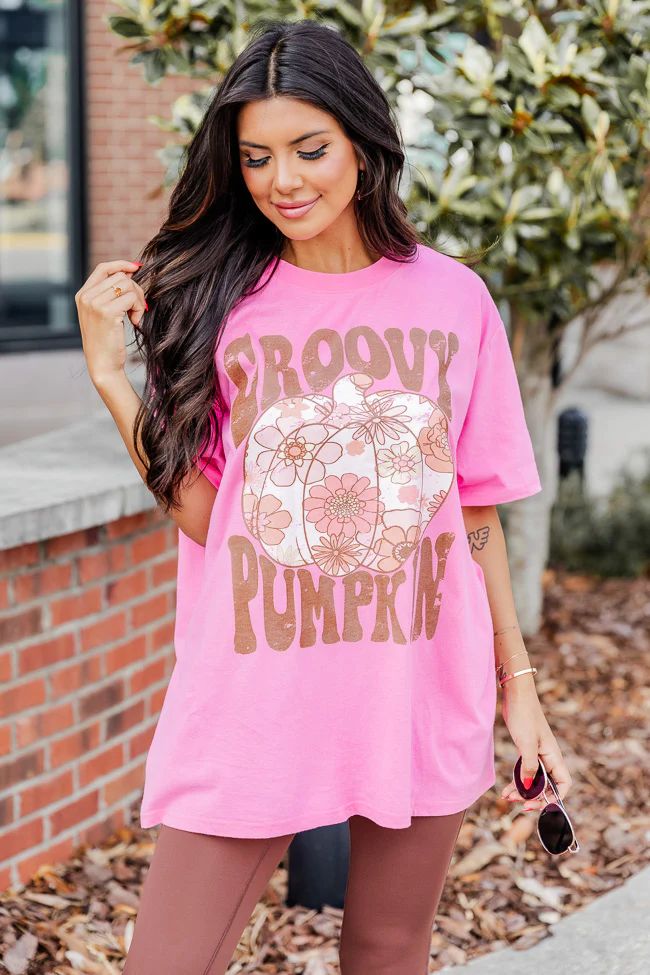 Groovy Pumpkin Hot Pink Graphic Tee | Pink Lily