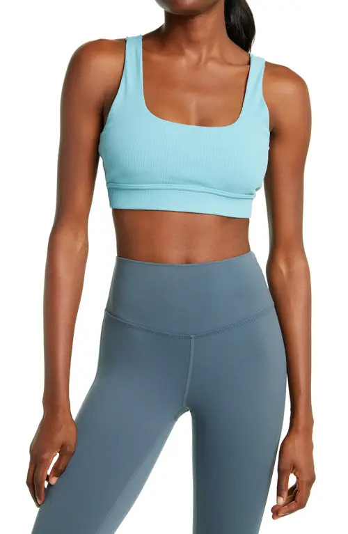 zella Live In Rib Sports Bra in Teal Reef at Nordstrom, Size Medium | Nordstrom