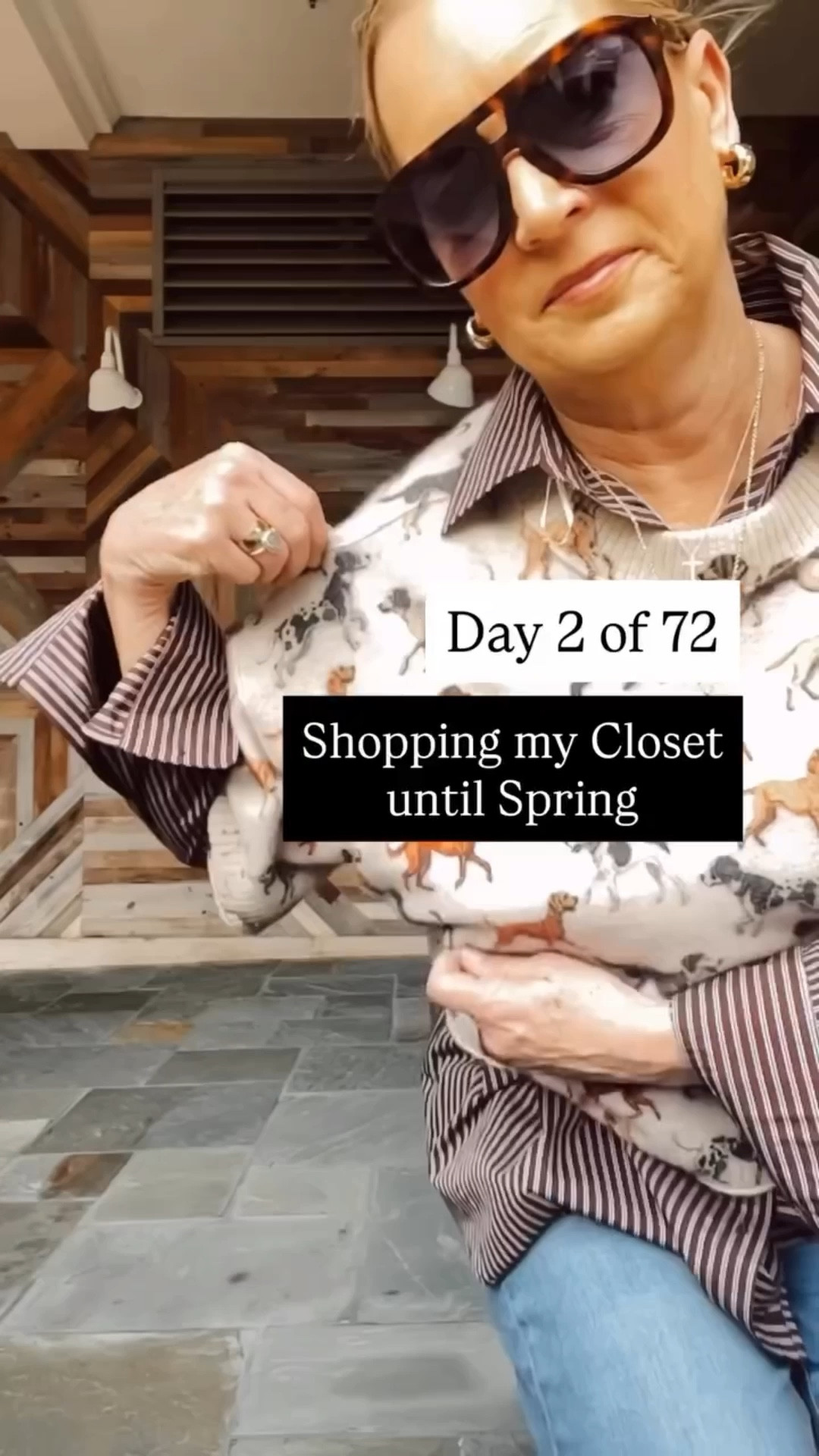 Day 2 and I’m having so much fun. This sweater was one I chased down in two stores and then have only worn it once. Loved wearing it today. It’s the cutest print. I have skirt, too. 🐕 

#shopnmycloset #over50shopmycloset #anthropologie #over50style