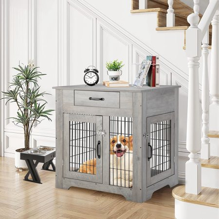 Dog Crate Furniture，Wood Dog Kennel with Flip-up Drawer Indoor Dog Kennel End Table Small 23.4 x 20  | Walmart (US)