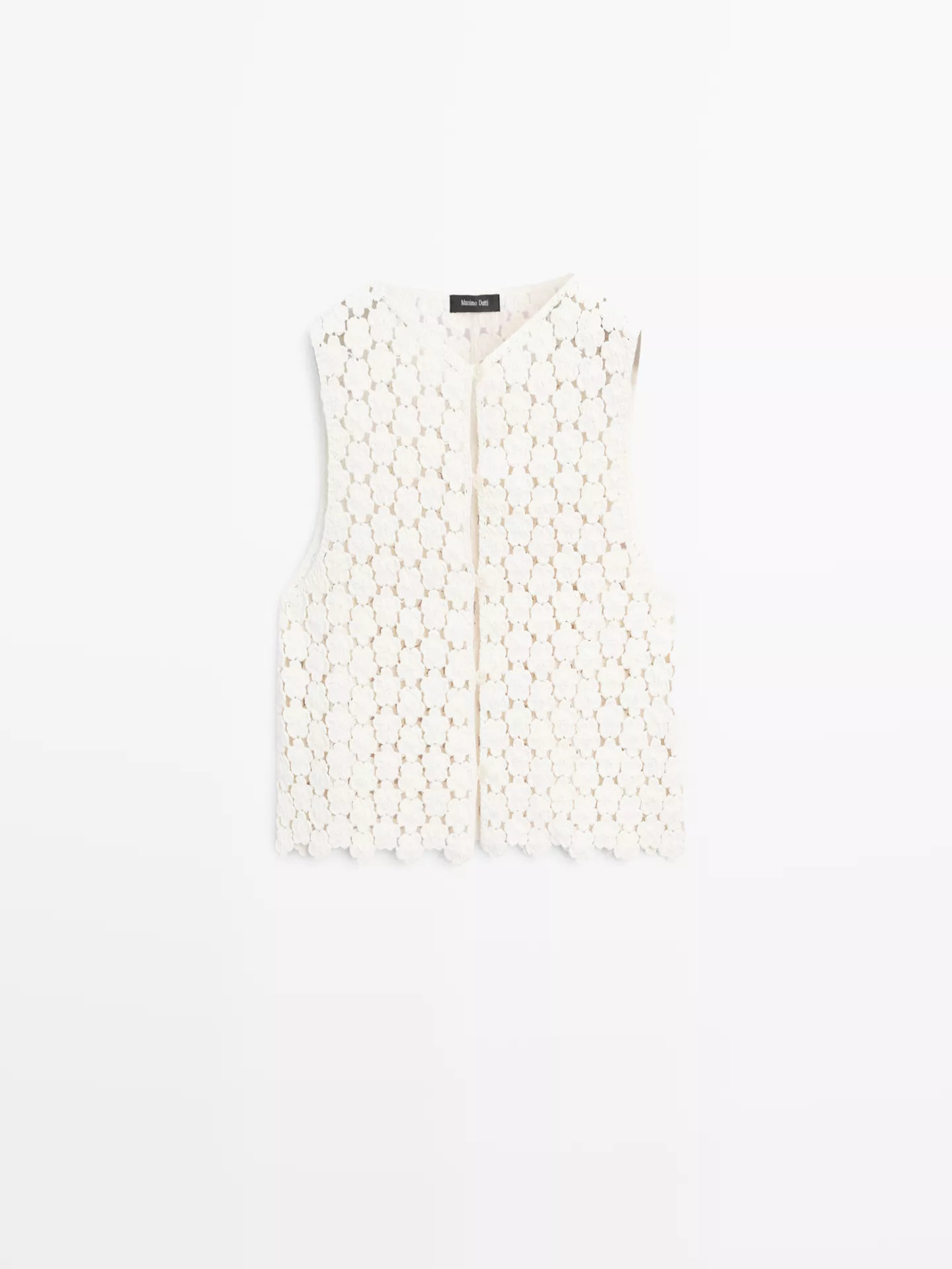 Cotton crochet vest with floral details | Massimo Dutti UK