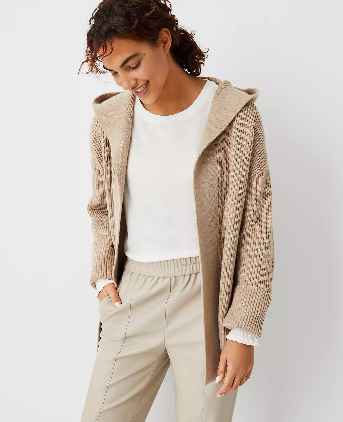 Ribbed Hooded Open Cardigan | Ann Taylor | Ann Taylor (US)