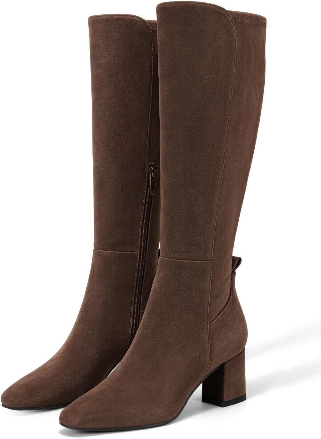 Coutgo Womens Knee High Boots Chunky Heel Side Zipper Suede Dress Boots | Amazon (US)