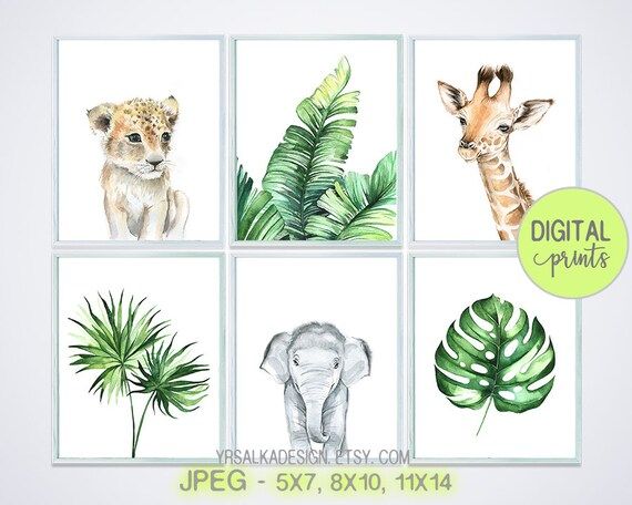 Baby animals prints for nursery  Elephant Giraffe Lion Cub  | Etsy | Etsy (US)