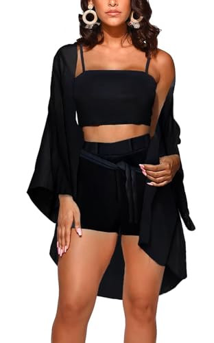 KEYUFANG Women 3 Piece Vocation Outfits Summer Suit Floral Kimono Cardigans Beach Cover Up Crop C... | Amazon (US)