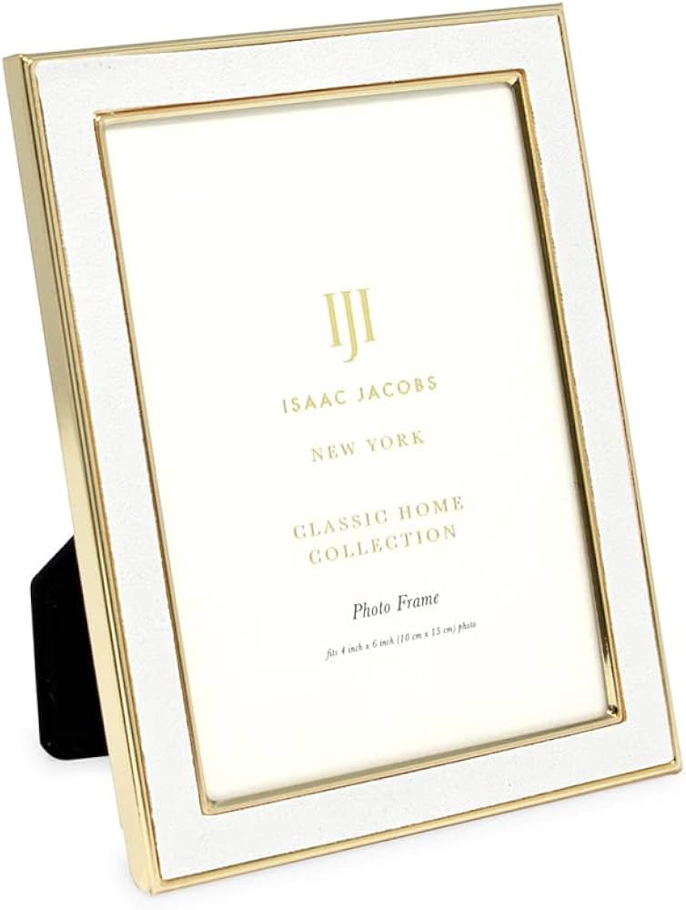 Isaac Jacobs 4x6 White Leather with Gold Metal (Vertical & Horizontal) Picture Frame, Suede Borde... | Amazon (US)