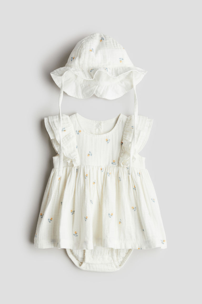 H & M - 2-piece Patterned Muslin Set - White | H&M (US + CA)