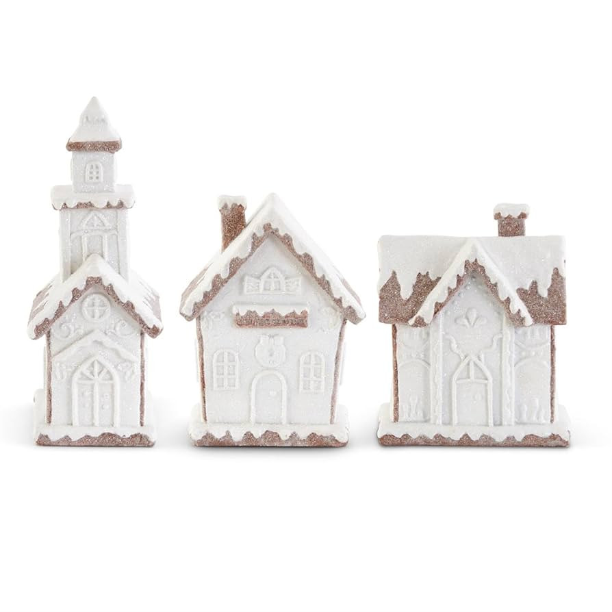 One Holiday Way Set of 3 (8.75", 6.25", 6") Glitter Frosted White Gingerbread House Decor w/Snow ... | Amazon (US)