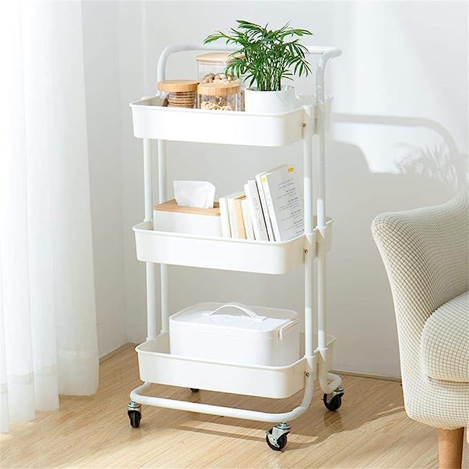 Micoe 3 Tier Rolling Cart with Wheels, Practical Handle and ABS Storage Basket, Three Tier Rollin... | Amazon (US)