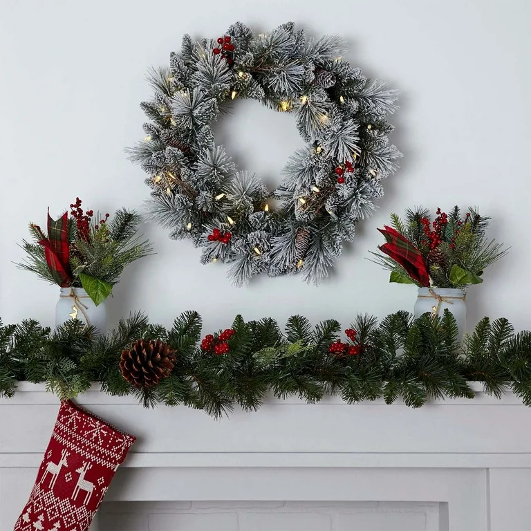 NOMA Snow Dusted 24 Inch Pre-Lit Artificial Christmas Wreath | Walmart (US)