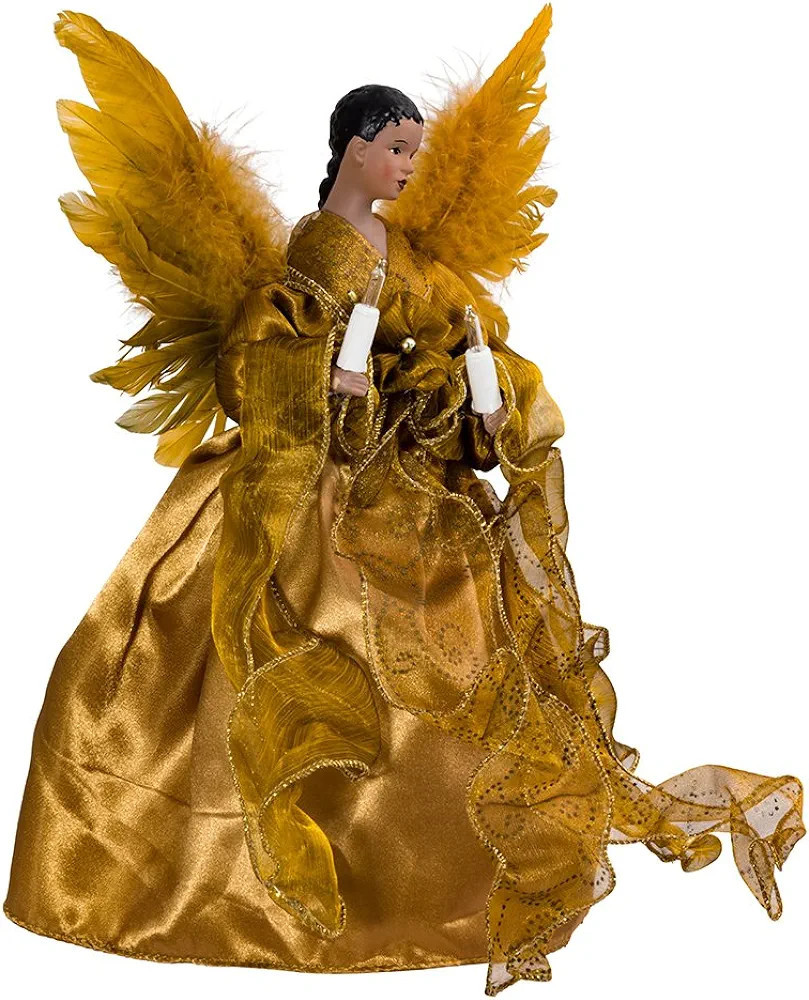 Kurt Adler UL 10-Light African American Angel Christmas Treetop Figurine, 13-Inch, Gold | Amazon (US)