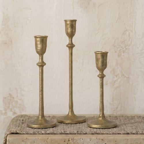 Antique Brass Candlestick Holders Set of 3, Cast Iron Taper Candle Holder for Dining Table Center... | Amazon (US)