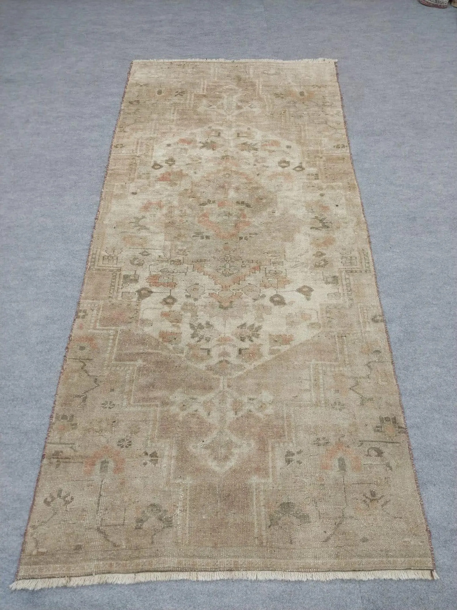 Vintage Oushak Wool Rug, Hand-Knotted Pastel Tribal 3x7 Ft, Boho Anatolian Accent Rug | Etsy (Global)
