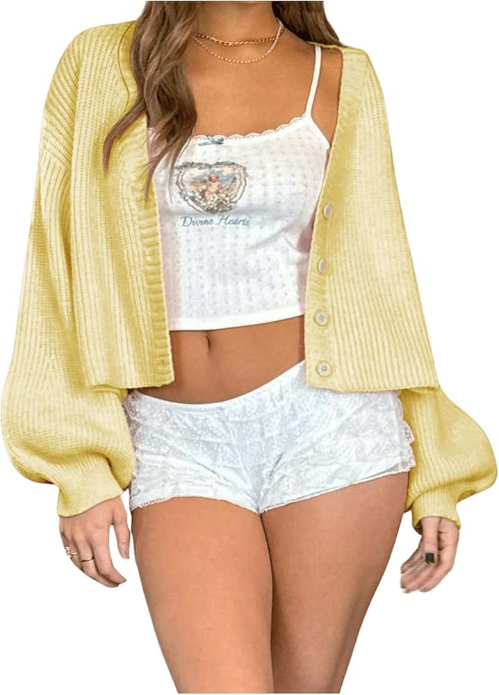 SOLY HUX Women's Button Down Fall Cropped Cardigan Sweater Drop Shoulder Long Sleeve Casual Outer... | Amazon (US)