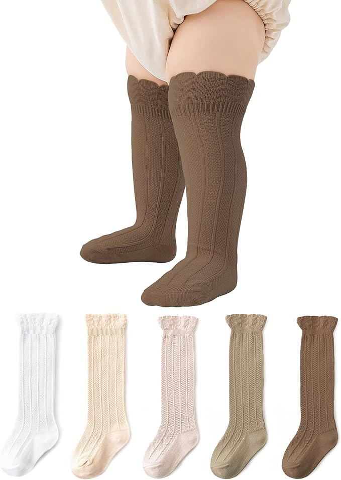 Zando Toddler Girls Knee High Socks 5-Pack, Soft Cotton Long Tube Ruffle Socks for Preemie Infant... | Amazon (US)