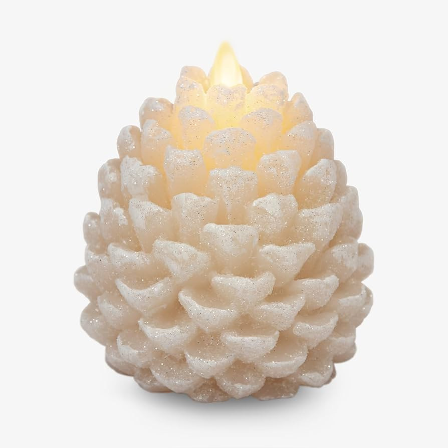 Luminara Pinecone Flameless Candle White Swan Glitter and Snow Finish Pine Cone Figural, Real Wax... | Amazon (US)