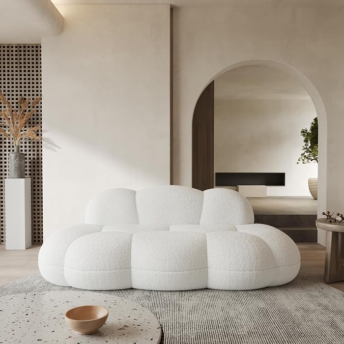 90" Modern Curved Couch Cloud Shaped Sofa for Living Room,Lazy Floor Couch, Boucle LoveSofa, Cozy... | Amazon (US)