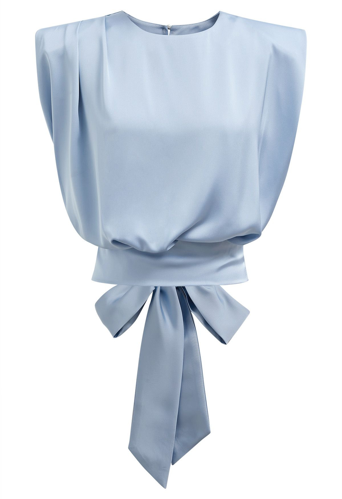 Satin Tie Back Sleeveless Top in Blue | Chicwish