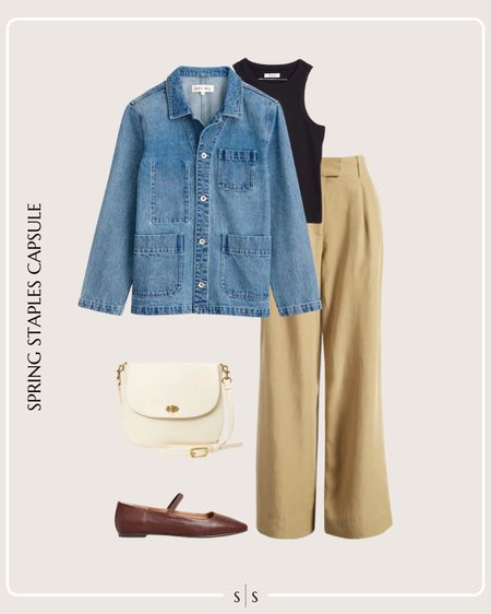 Spring Staples Capsule Wardrobe outfit idea | tank, denim jacket, neutral trouser, classic bag, ballet flats 

See the entire staples capsule on thesarahstories.com ✨ 


#LTKstyletip