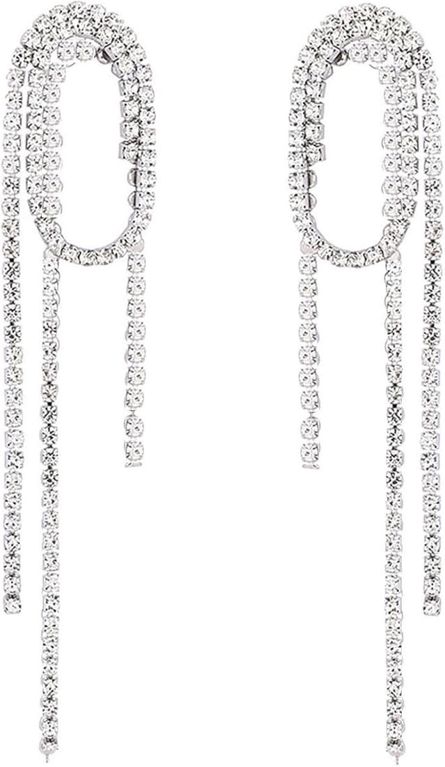 MaraLota Long Tassel Crystal Chandelier Rhinestone Earrings for Women Sparkly Fringe Drop Dangle Bri | Amazon (US)