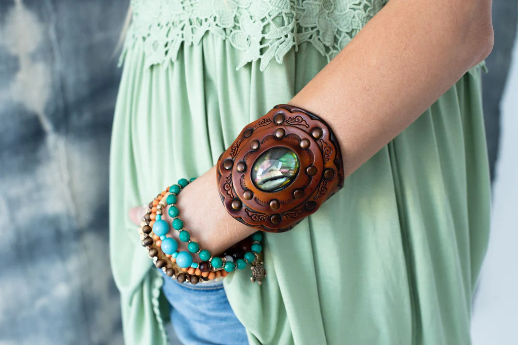 3BN Aegean Boho Leather Cuff Bracelet - Labradorite | Three Bird Nest