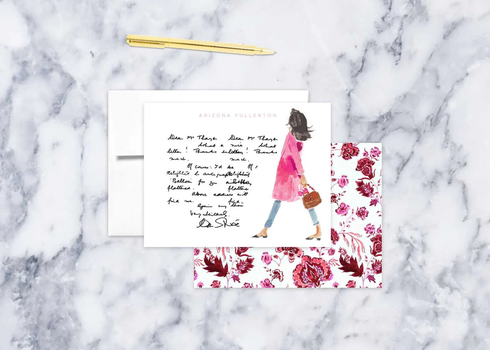 Personalized Pink Coat Note Cards – Fashion Girl Stationery Set Pink - Coat Headband Girl | Etsy (US)