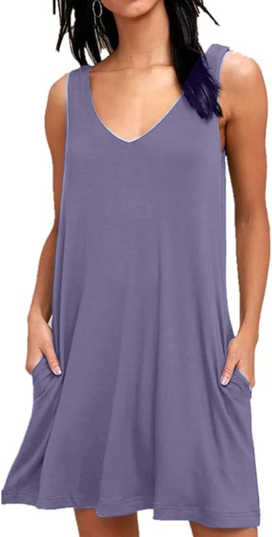 BISHUIGE Women Summer Casual V Neck T Shirt Dresses Beach Cover up Plain Tank Dress | Amazon (US)