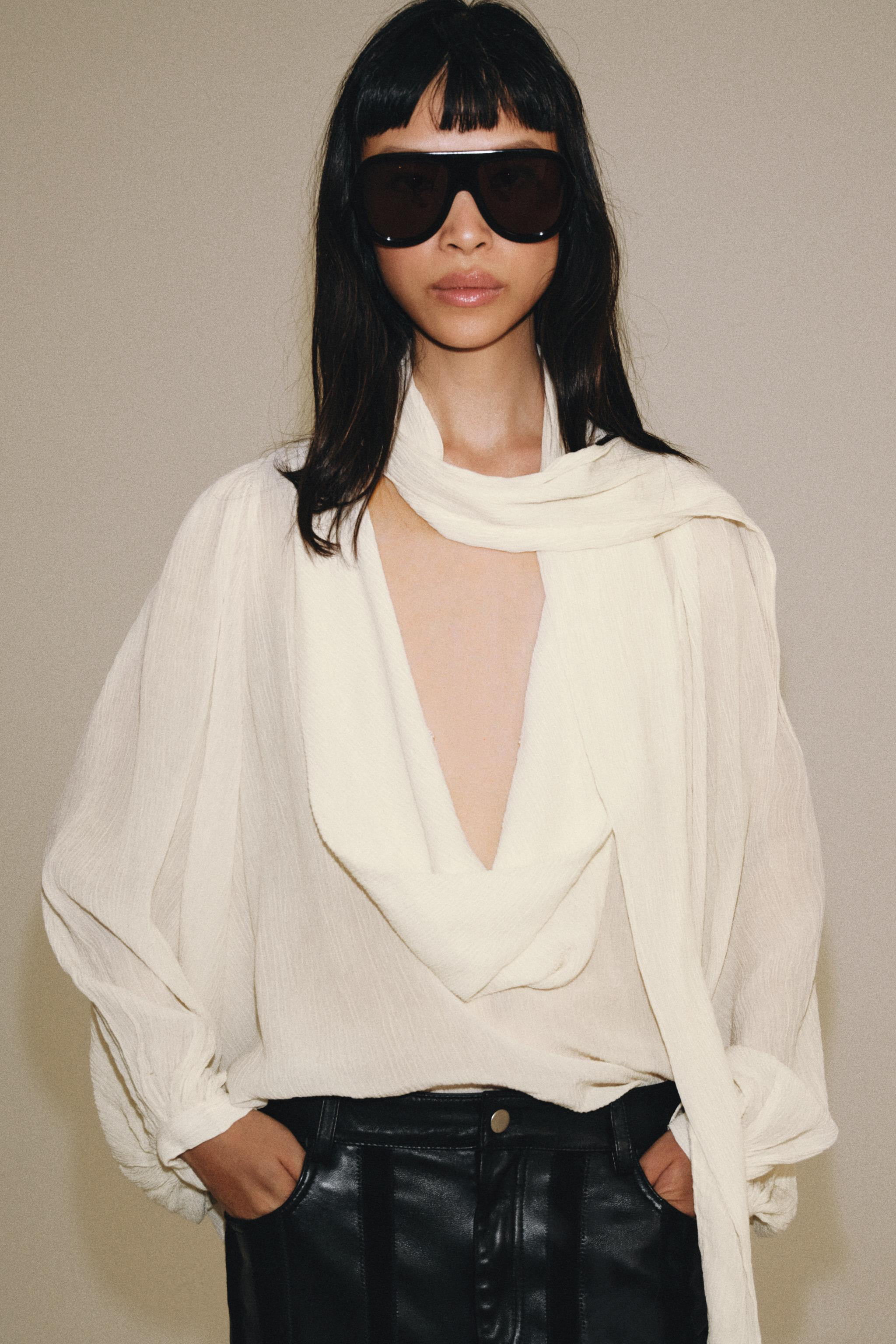 ZW COLLECTION TIE-NECK SHIRT | Zara US