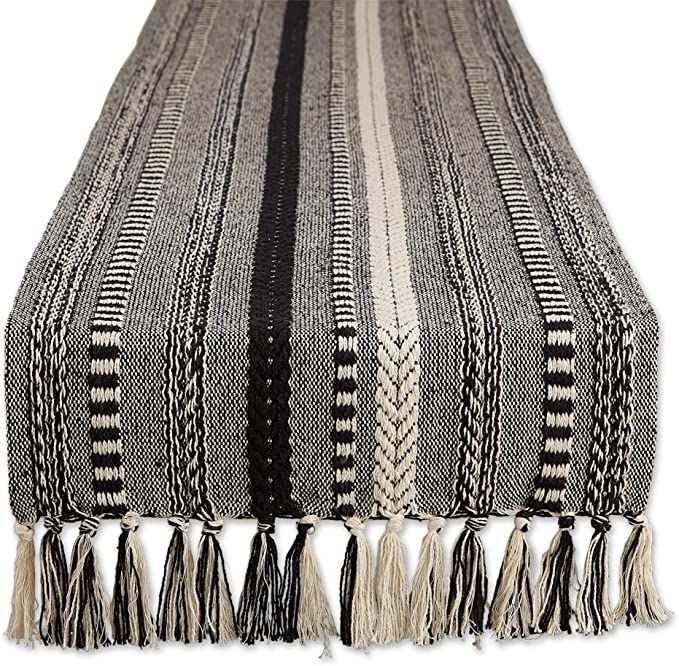 DII Farmhouse Braided Stripe Table Runner Collection, 15x72, Black | Amazon (US)