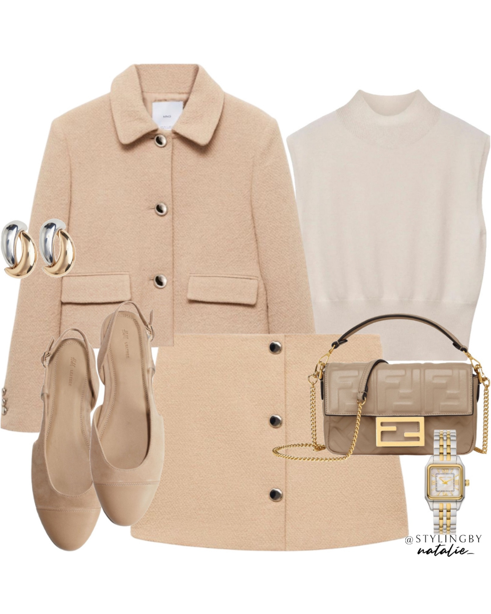 Button crop jacket and matching mini skirt, sleeveless turtleneck top, suede ballet slingbacks, fendi baguette and two tone jewellery.
Autumn outfit, fall outfit, chic outfit, blazer, ballet flats, work wear.

#LTKautumn #LTKstyletip #LTKworkwear