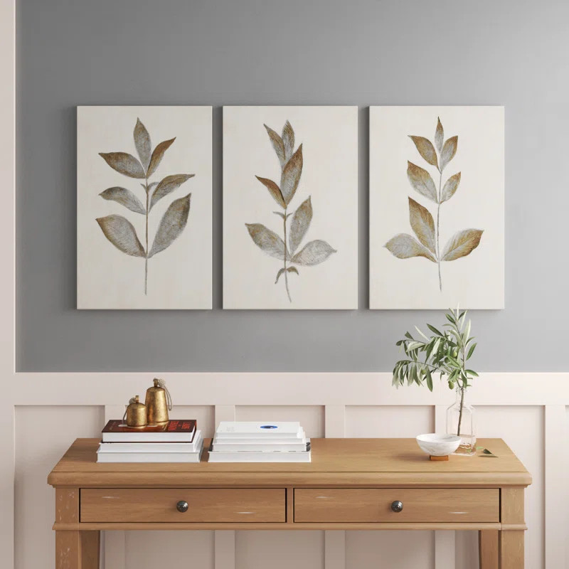 Bronze Leaf I Framed On Canvas 3 Pieces Print | Wayfair North America