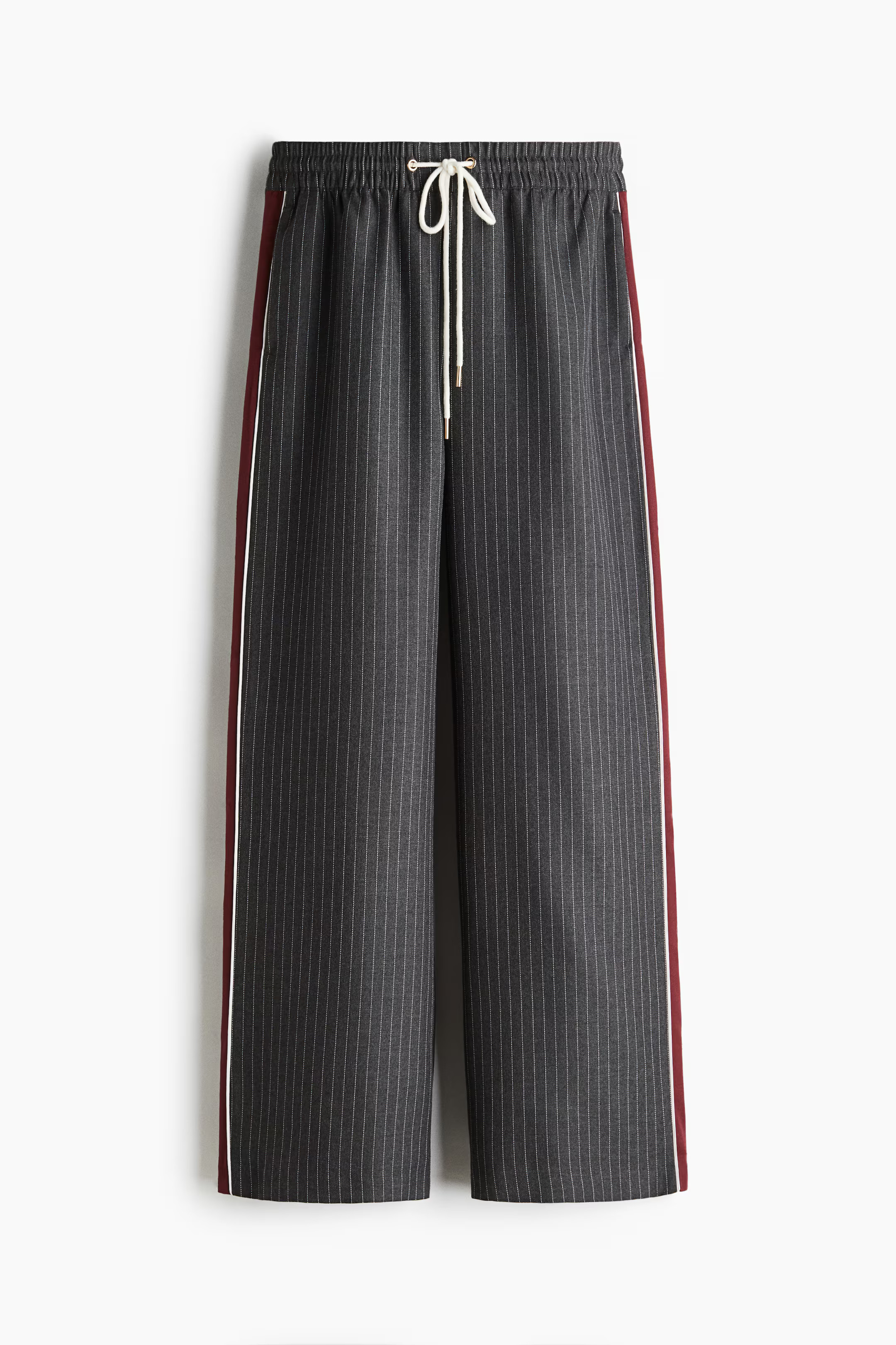 Wide-Leg Drawstring Pants - Gray/pinstriped - Ladies | H&M US | H&M (US + CA)