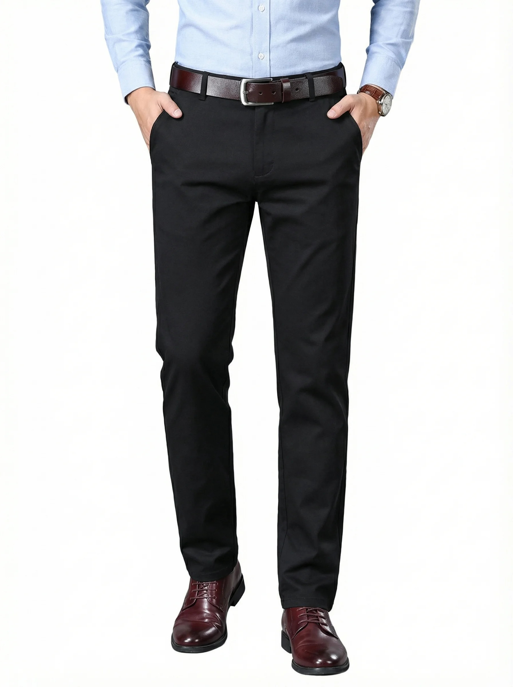 Men's Premium Cotton Dress Pants - Business Casual Straight Fit with Subtle Embroidery | Walmart (US)