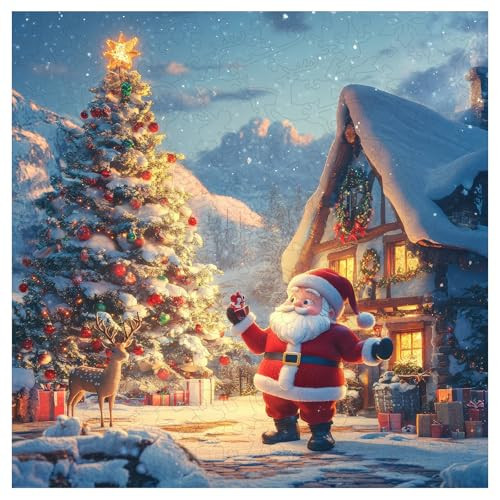 Mys Aurora Wooden Puzzles for Adults 500 Piece, Christmas Eve Jigsaw Puzzles, Unique Shape Winter Christmas Tree Puzzles Gifts for Family Friends 15.9 x 15.9 Inch | Amazon (US)